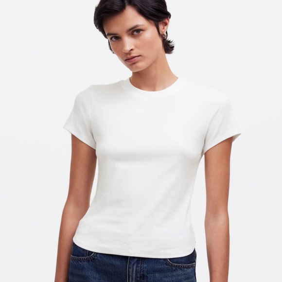 Madewell Tops - Madewell eyelet white (Re)generative Cotton Ribbed Crewneck Tee